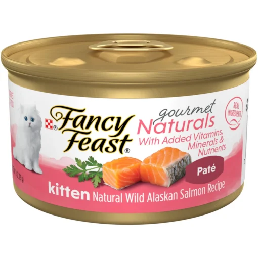 Fancy Feast Gourmet Naturals Natural Wild Alaskan Salmon Recipe Grain-Free Pate Kitten Canned Cat Food, 3-oz Can, Case Of 12 -Fancy Feast 214809 MAIN. AC SS1800 V1677102455