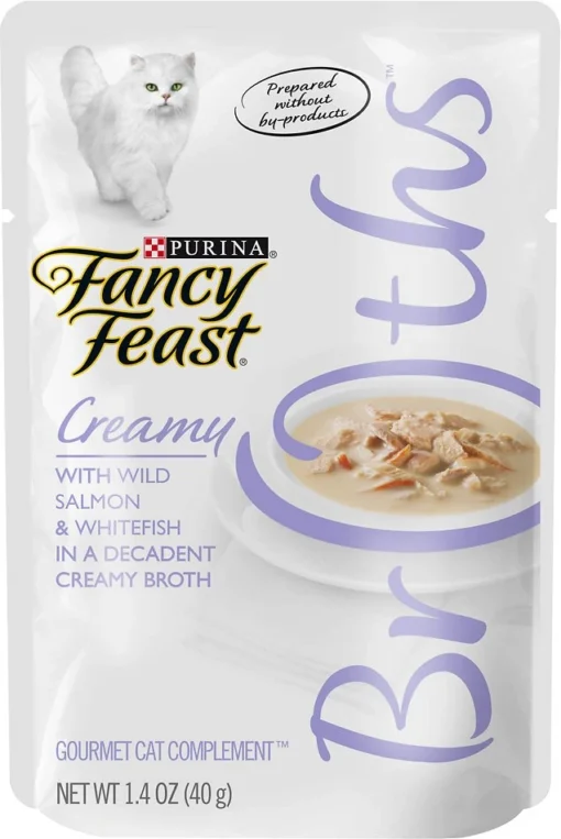 Fancy Feast Creamy Broths With Wild Salmon & Whitefish Supplemental Cat Food Pouches, 1.4-oz -Fancy Feast image 14046