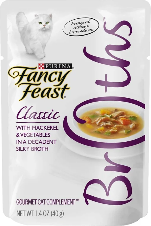 Fancy Feast Classic Broths With Mackerel & Vegetables Supplemental Cat Food Pouches, 1.4-oz -Fancy Feast image 14391